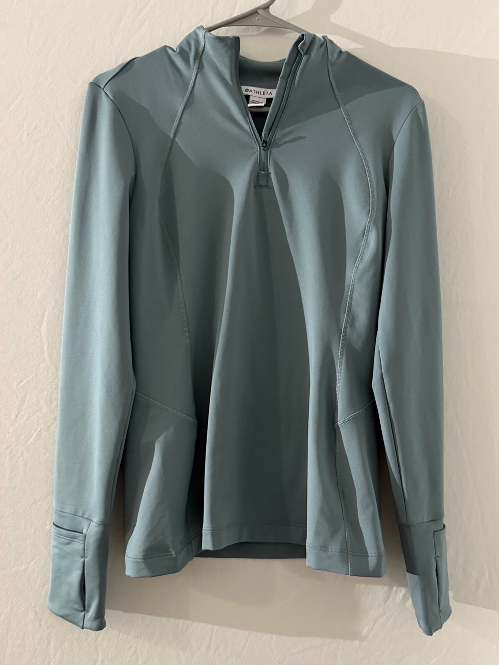 Athleta Whistler Half Zip Sage Green Small Fleece Lined Thumbhole Activewear